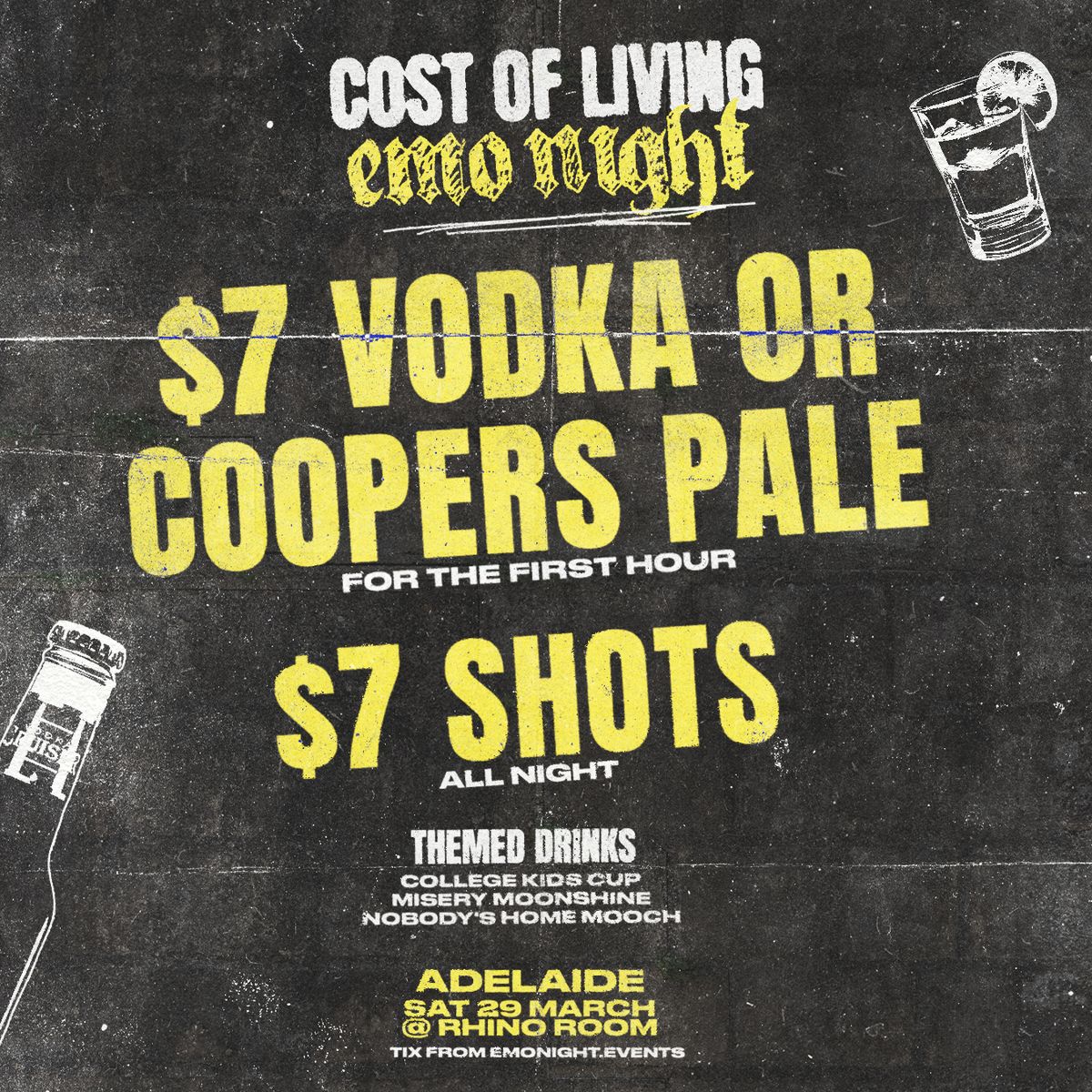 COST OF LIVING EMO NIGHT $5 TIX - ADELAIDE 2025