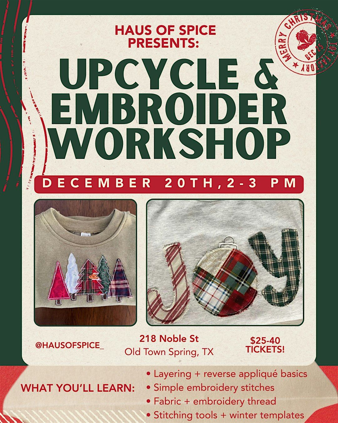 Upcycle & Embroidery Workshop!