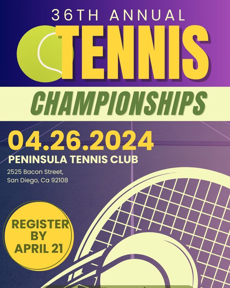 2024 36th Annual Peninsula Tennis Club Adult Championships.  Registration closes April 21, 2024