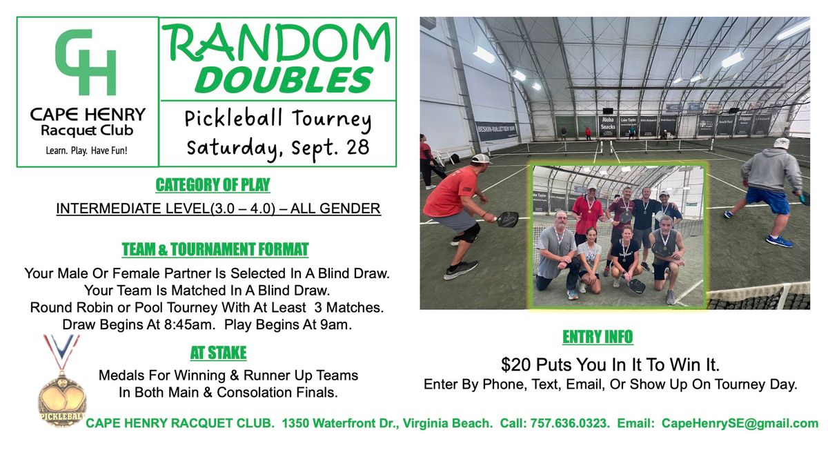 All Gender, Random Doubles Pickleball Tournament