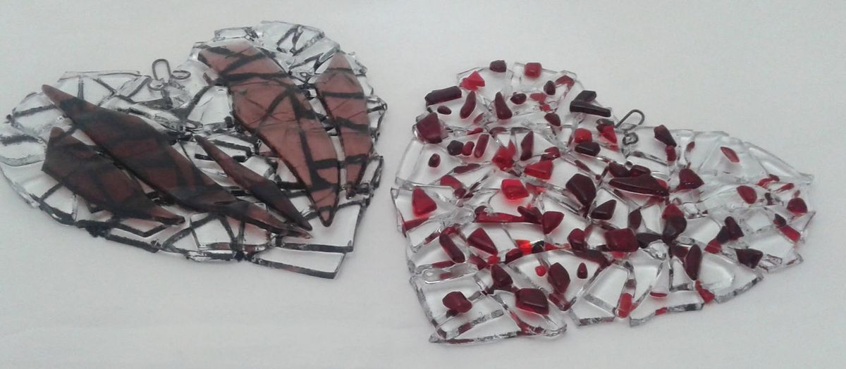 Galentine's Fused glass hearts