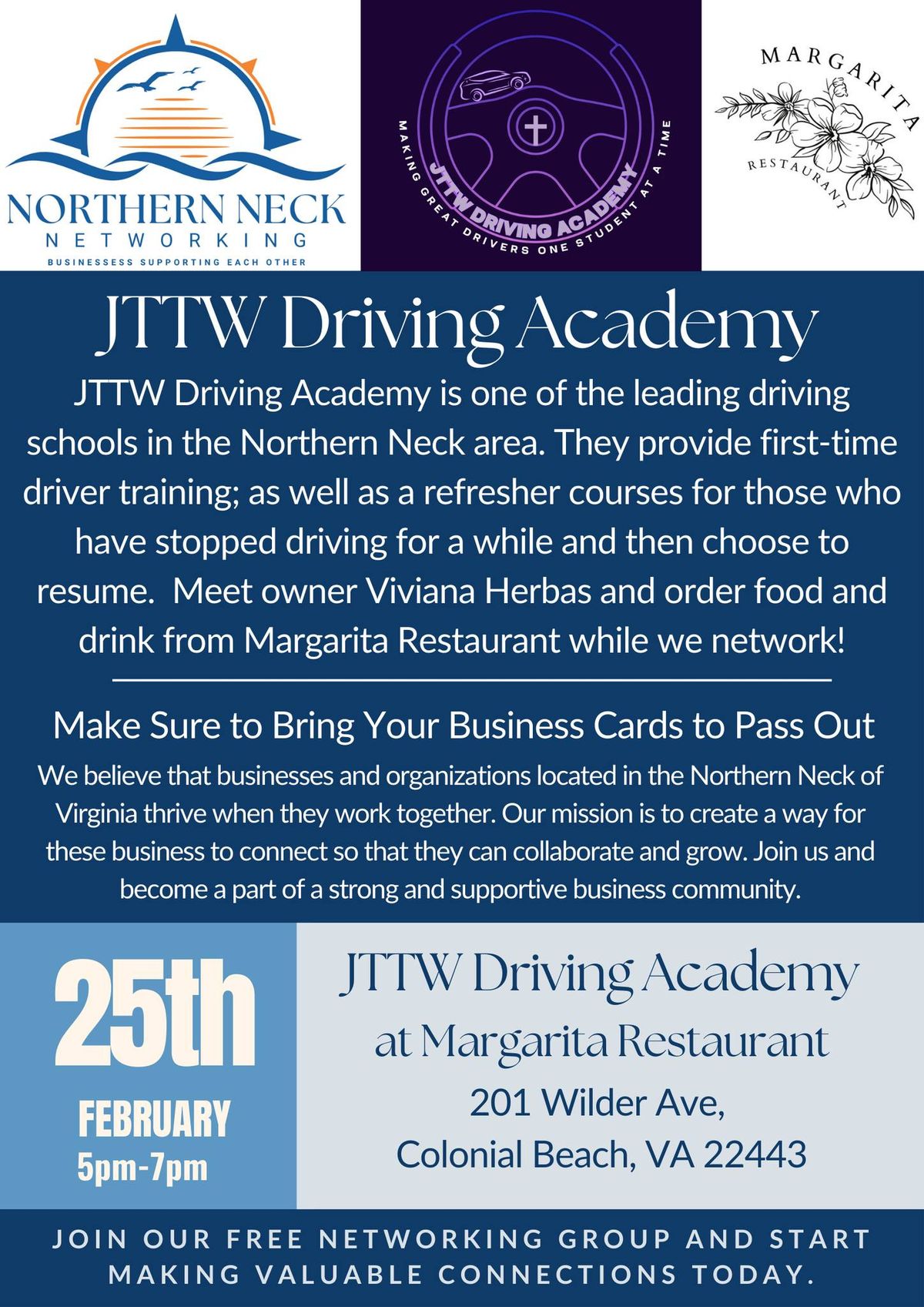 Northern Neck Networking Meetup Hosted by JTTW Driving Academy at Margarita Restaurant