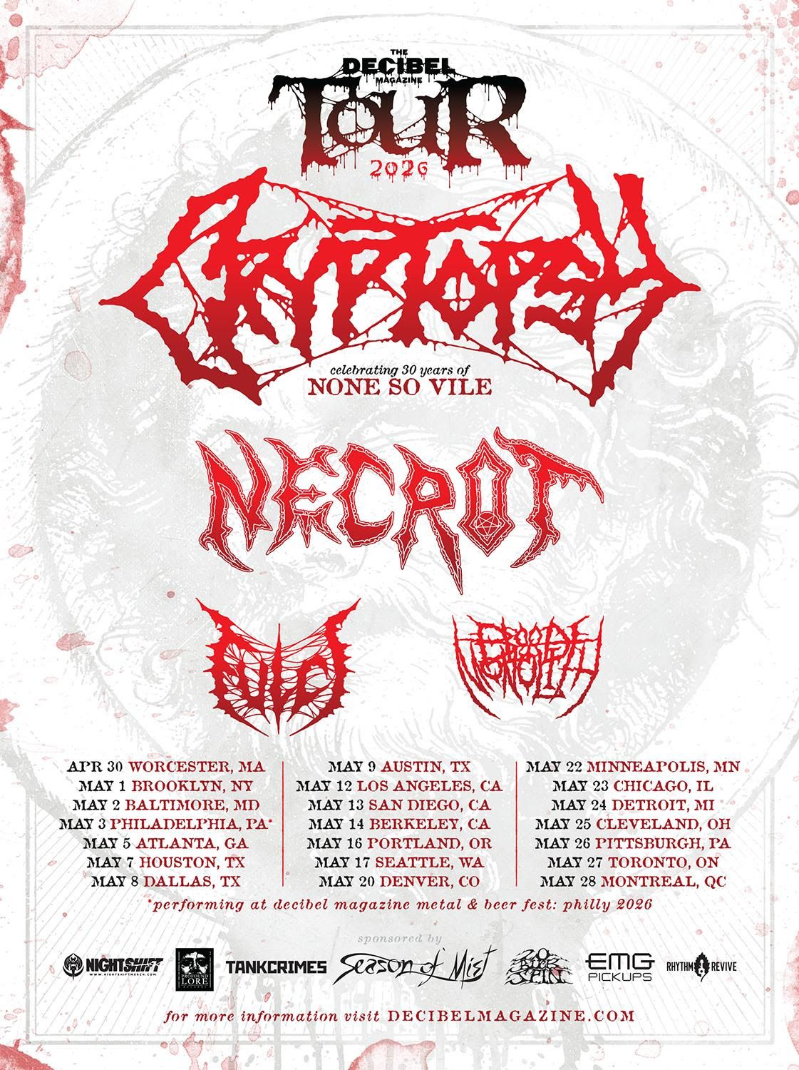Decibel Magazine Tour: Cryptopsy Necrot Fulci & Blood Monolith