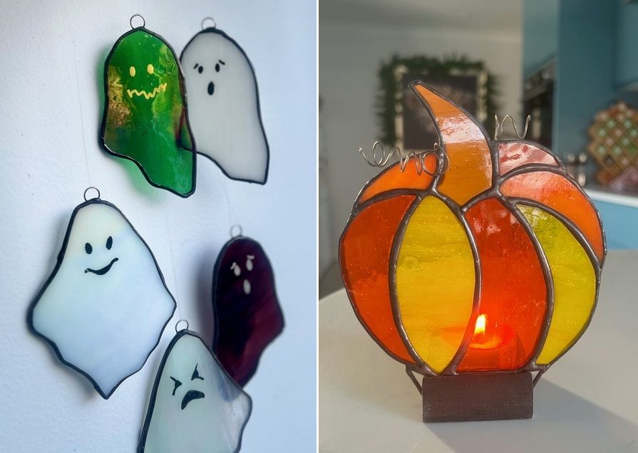 Make a Hallween Mobile and\/or a Stained Glass pumpkin candle holder\/votive with Bev & John Chappell