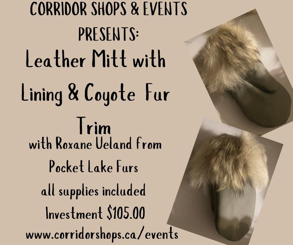 Leather Mitt With Lining and Coyote Fur Trim 