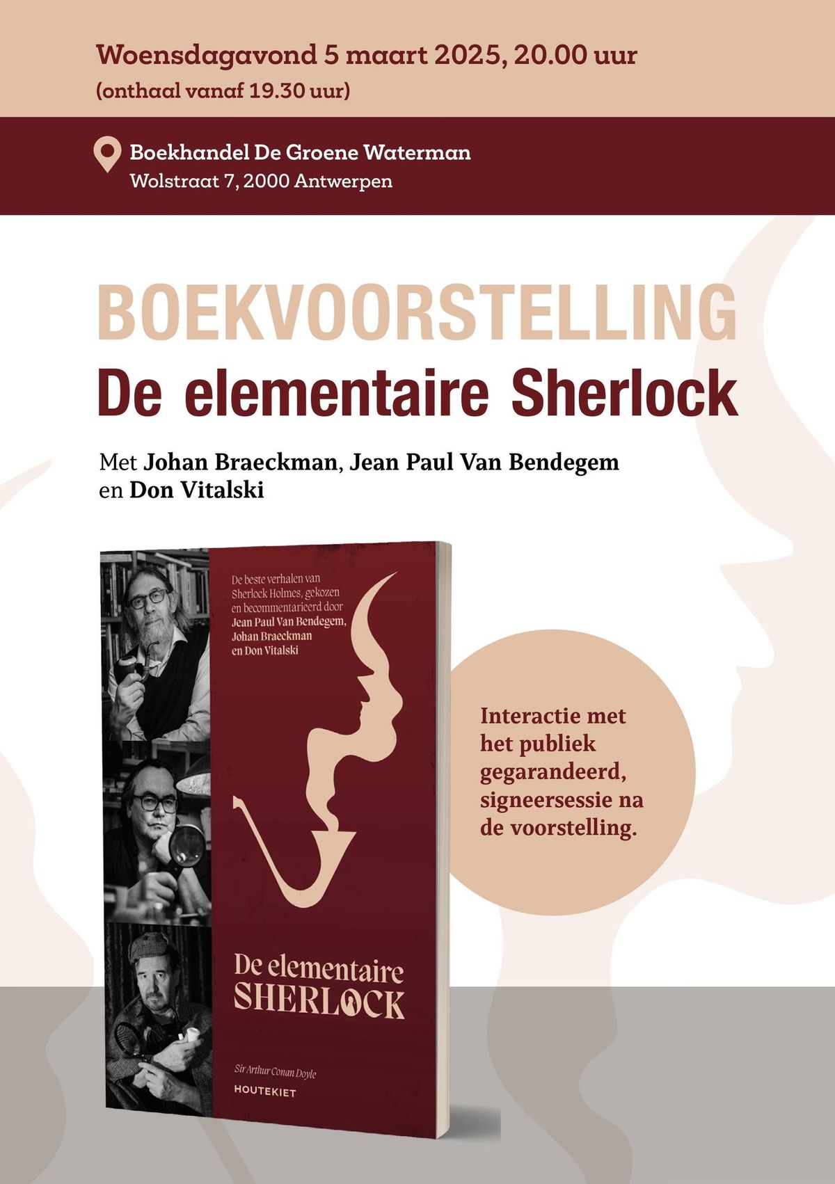 Boekvoorstelling 'De elementaire Sherlock', met J. Braeckman, J. P. Van Bendegem en Don Vitalski