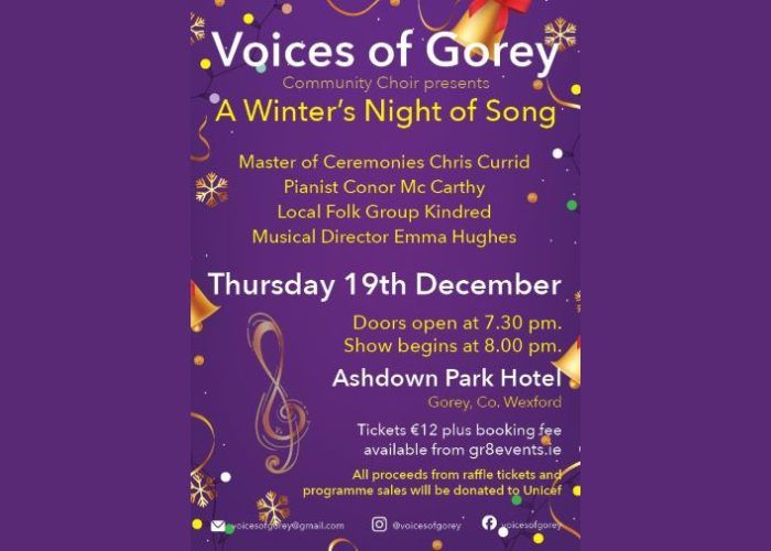 Voices of Gorey Christmas concert -  A Winter\u2019s Night Of Song.