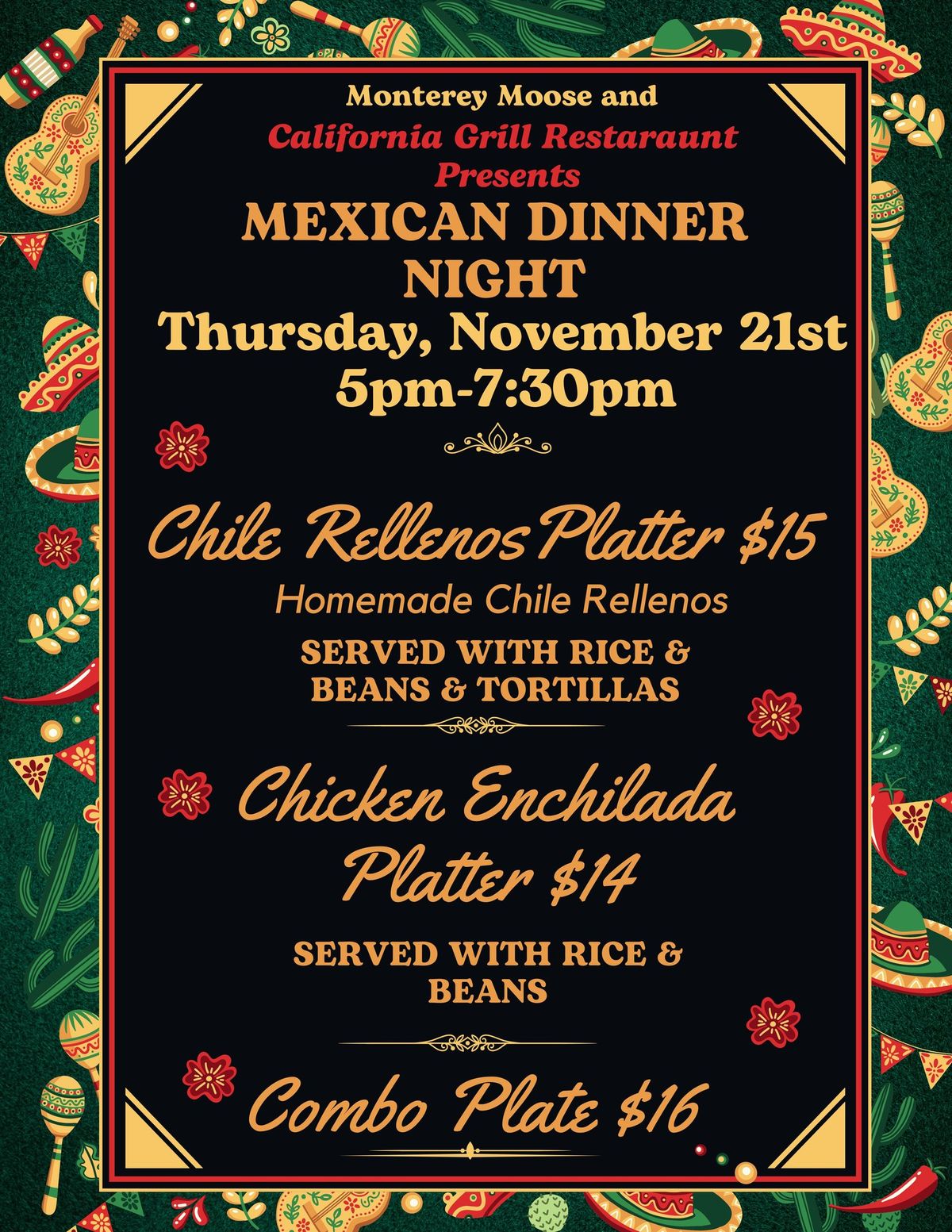 Mexican Food Night Thurs. November 21st 