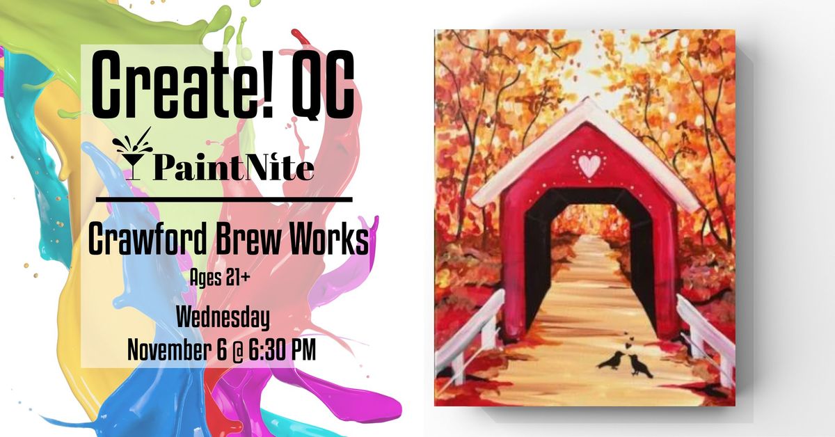 Paint Nite at Crawford Brew Works: Love Birds Under Covered Bridge