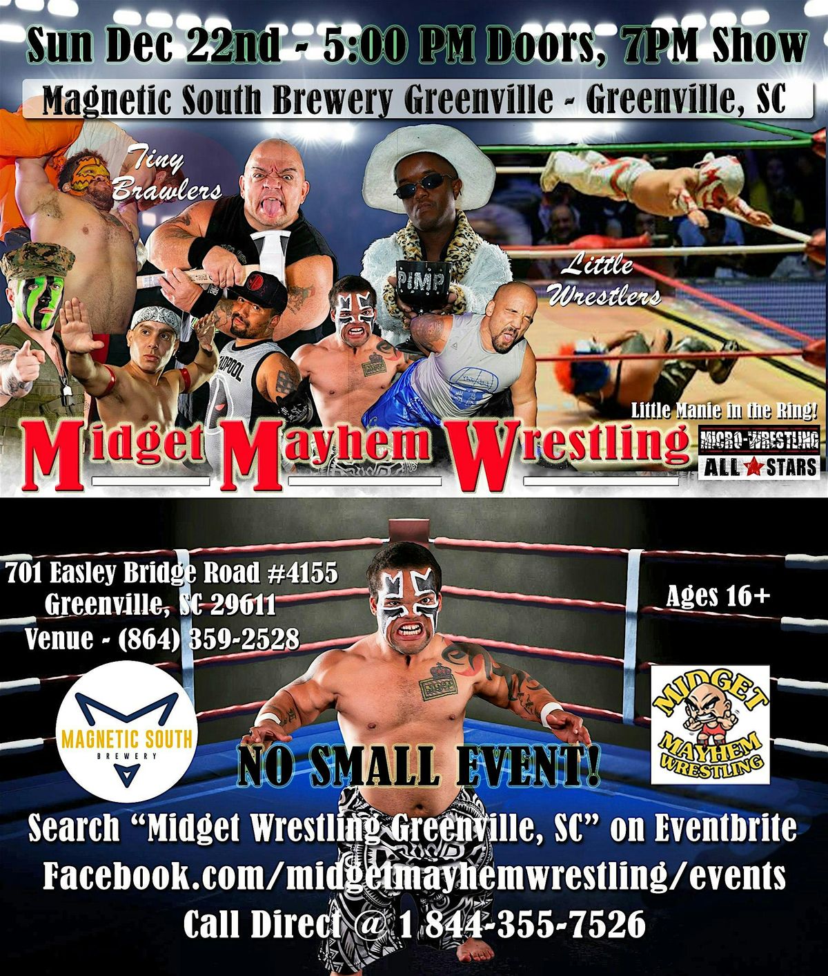 Midget Mayhem Wrestling Rips Through the Ring! Greenville SC 16+