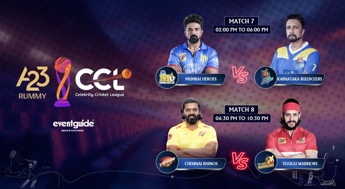 CCL 2025: Mumbai Heroes vs Karnataka Bulldozers and Chennai Rhinos vs Telugu Warriors