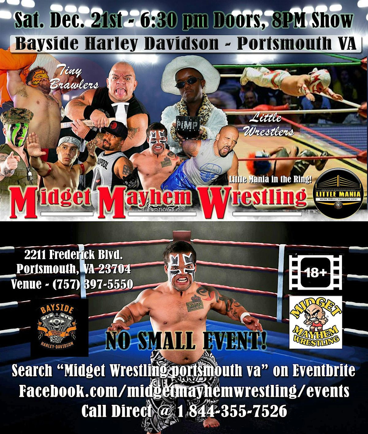 Midget Mayhem Wrestling Rips Through the Ring!  Portsmouth VA 18+