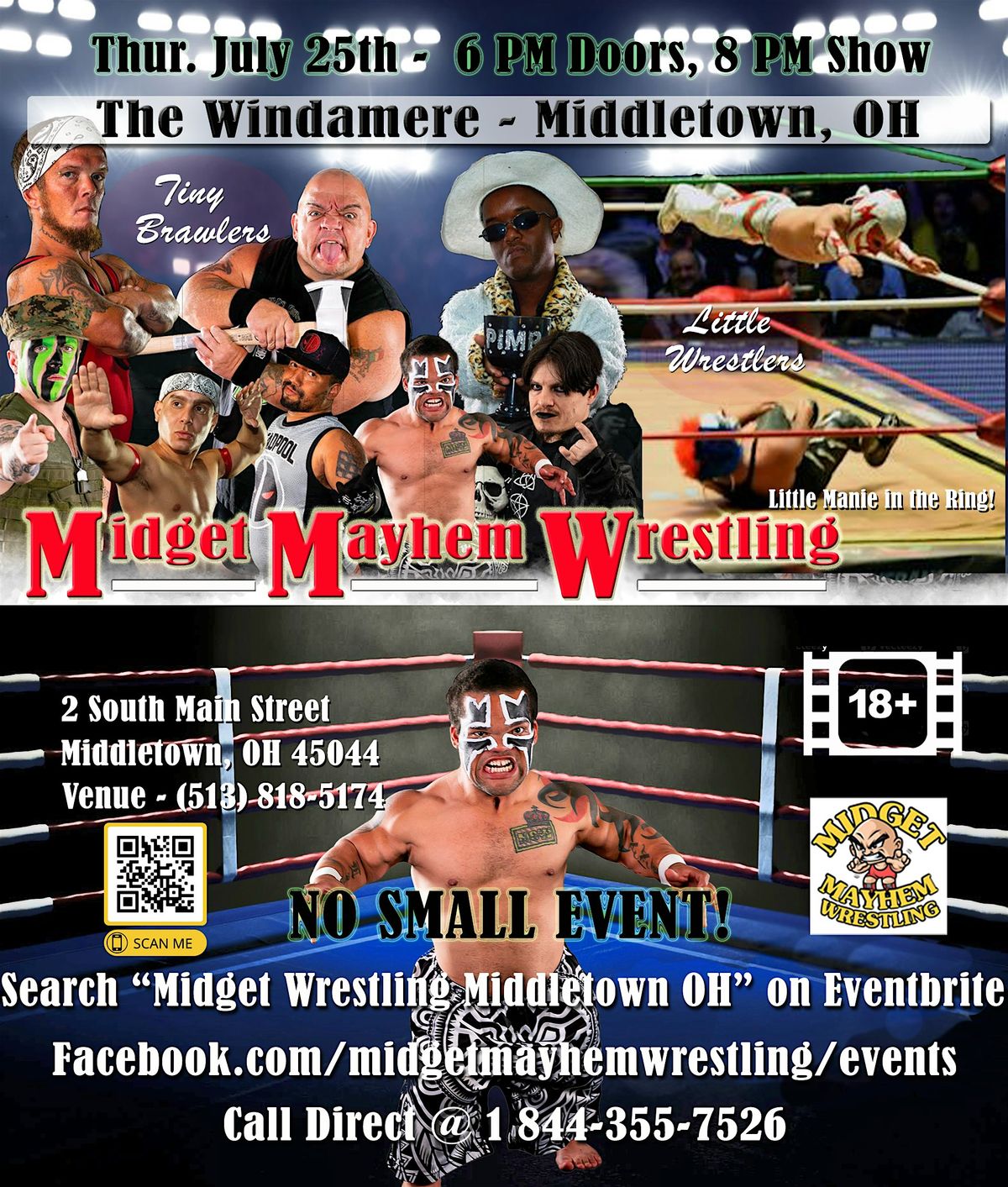 Midget Mayhem \/ Little Mania Wrestling!  Middletown OH 18+