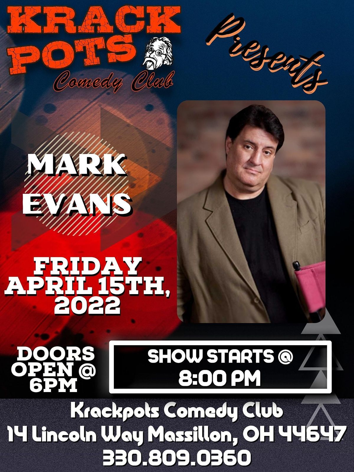 Comedian Mark Evans at Krackots Comedy Club