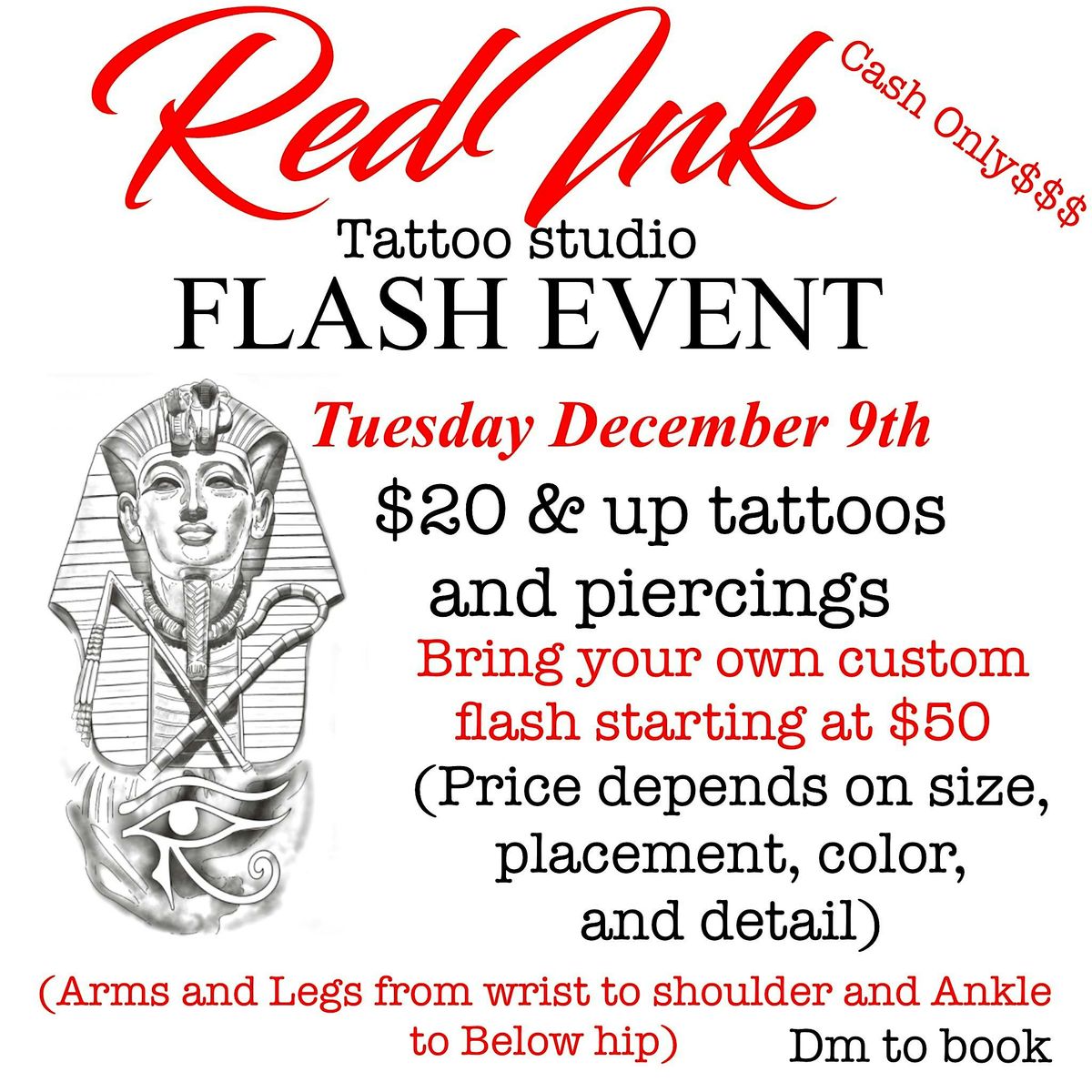 FLASH $20  AND UP TATTOOS AND PIERCINGS DECEMBER 9TH