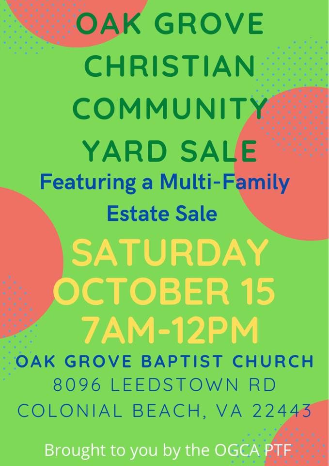 OGC Fall Yard Sale, Oak Grove Baptist Church, Colonial Beach, 15 ...