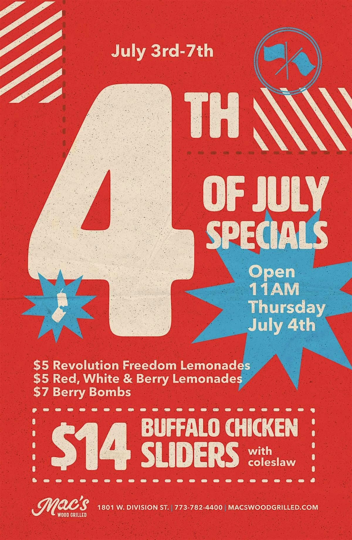4th of July Specials at Mac\u2019s Wood Grilled