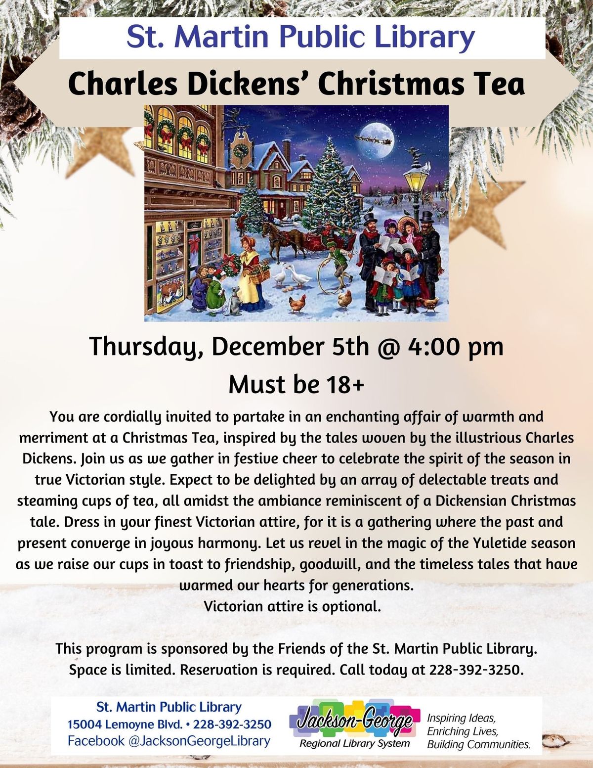 \ud83c\udfa9\u2615 Charles Dickens' Christmas Tea at St. Martin Public Library! \u2615\ud83c\udfa9