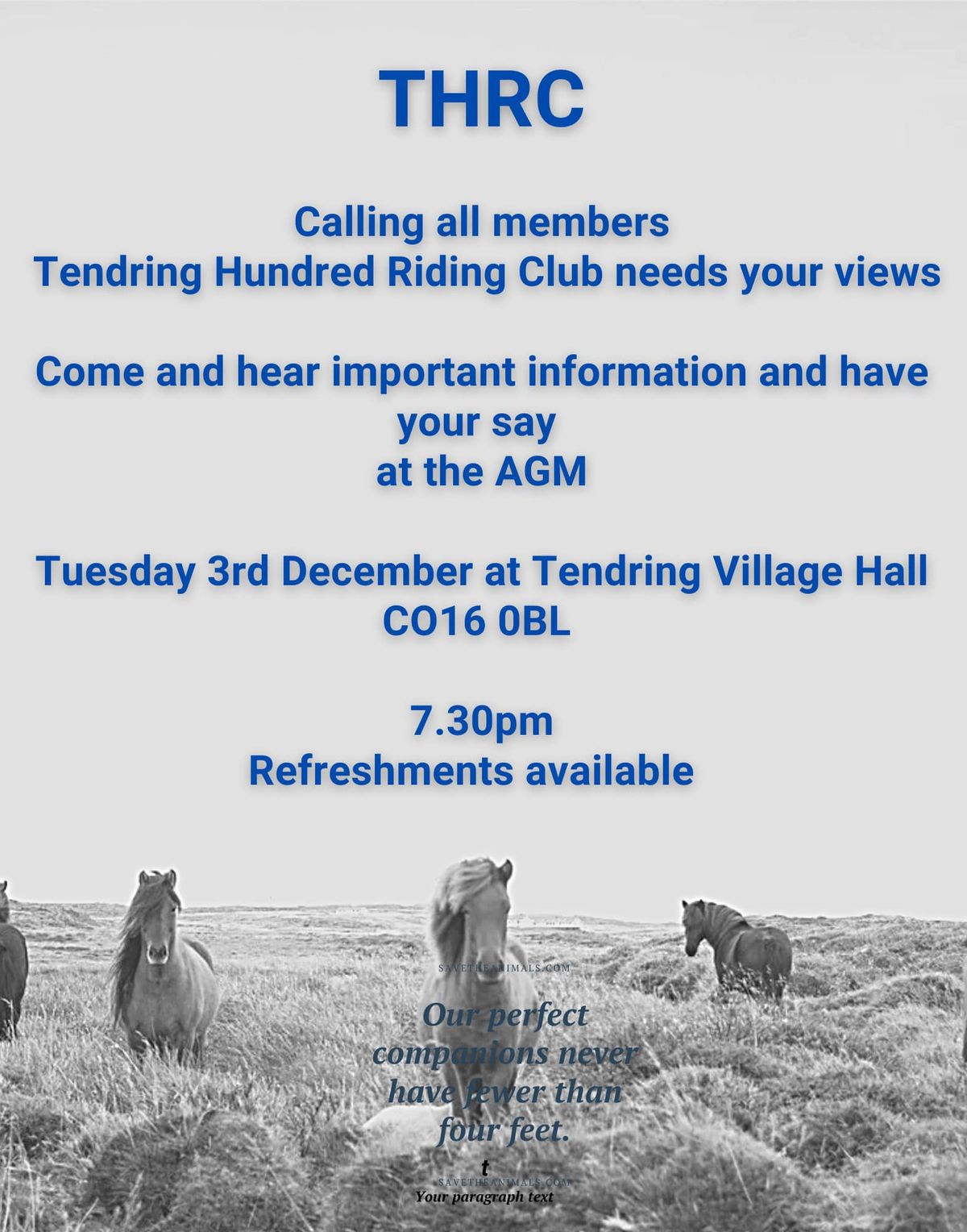 THRC - AGM - 3rd Dec - 7:30PM - Tendring Village Hall