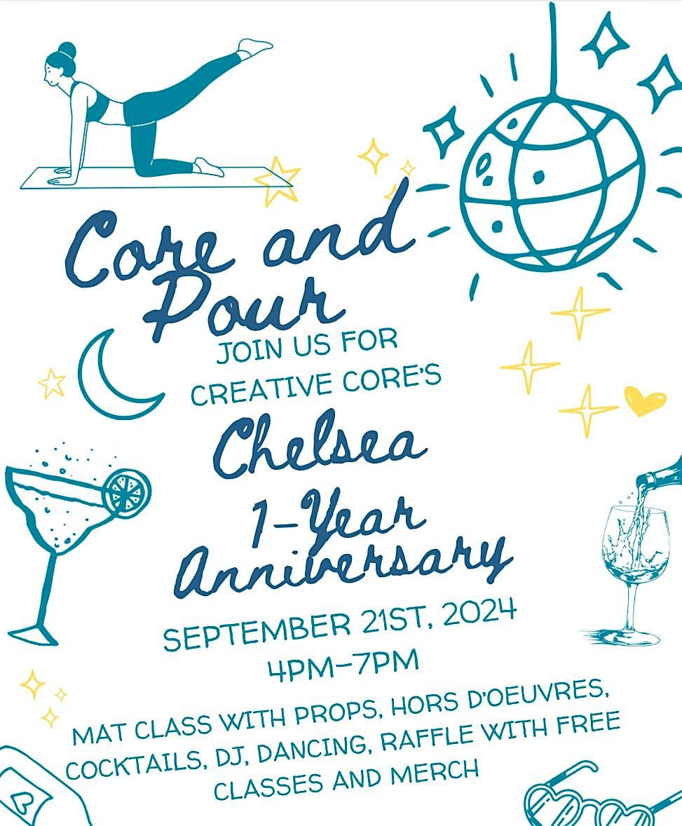 Core and Pour! Pilates, Open Bar, DJ, and Raffle: 1 Year Anniversary Party!