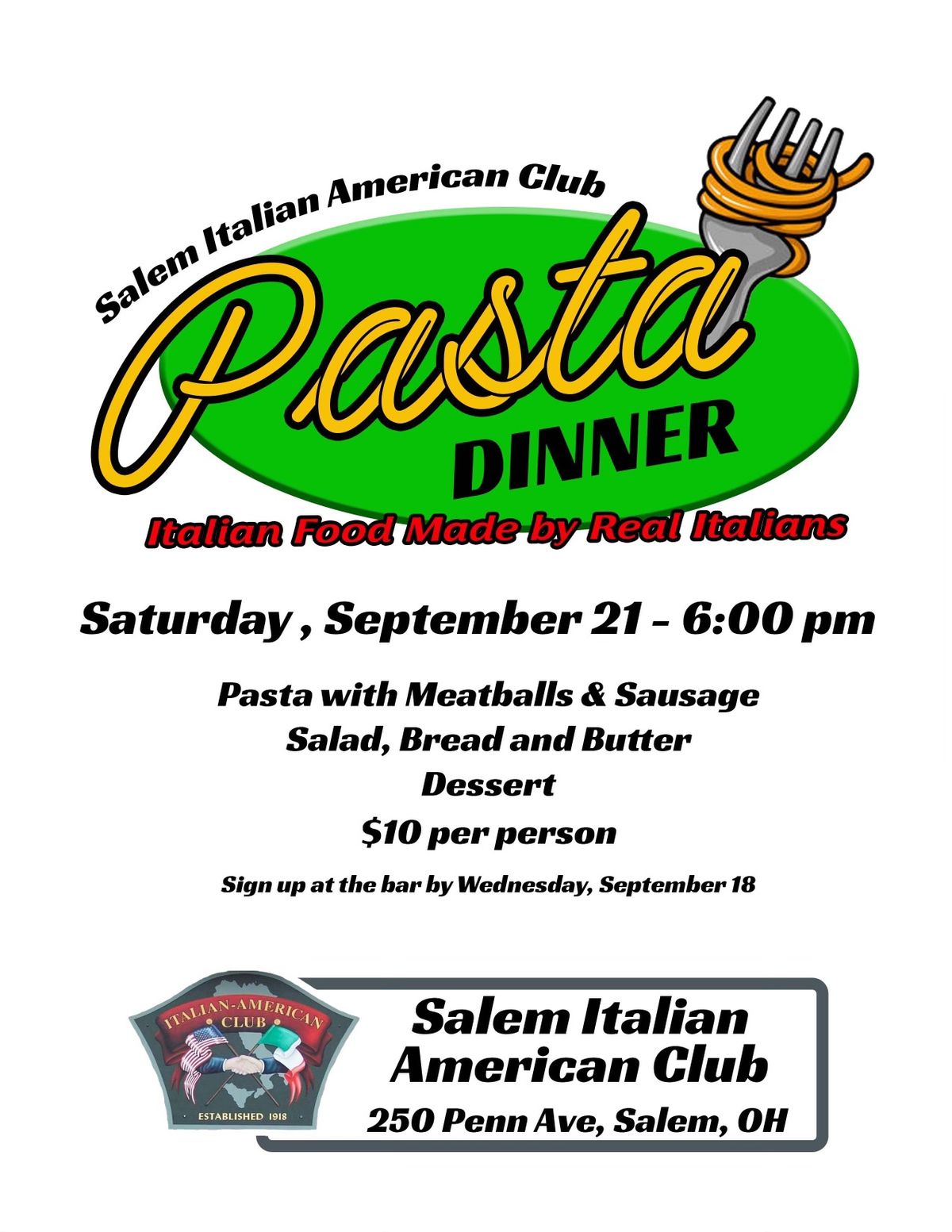 IAC Pasta Dinner