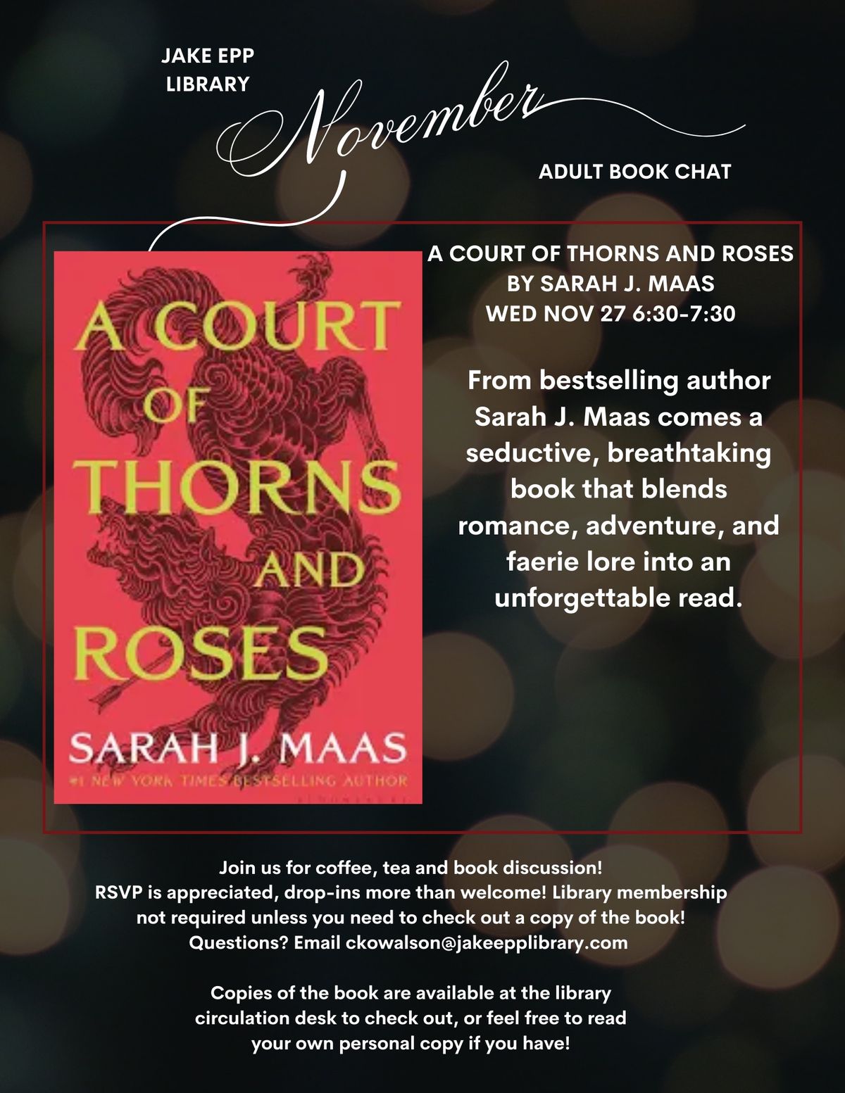 Evening Adult Book Club \u201cA Court of Thorns and Roses by Sarah J. Maas