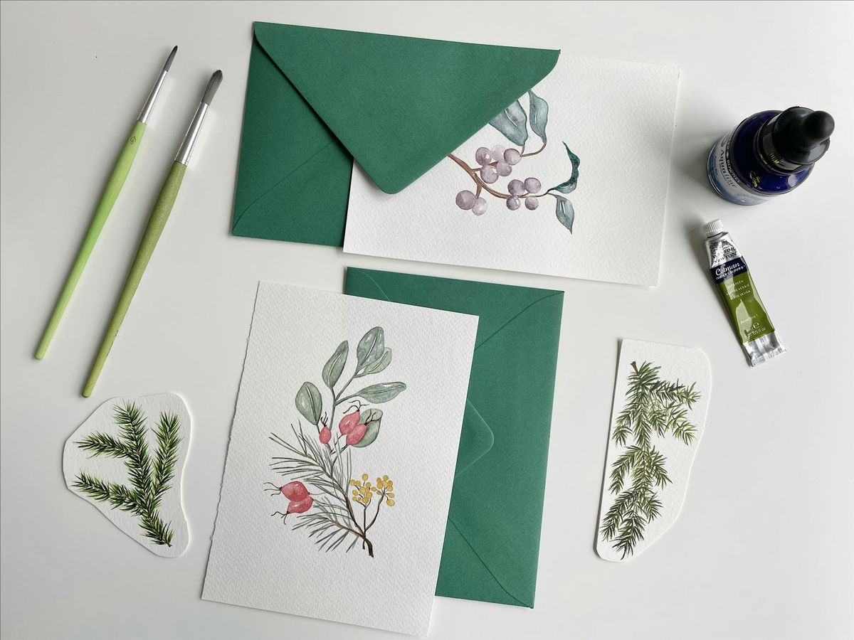 Make your own Holiday cards ~ botanical watercolor session