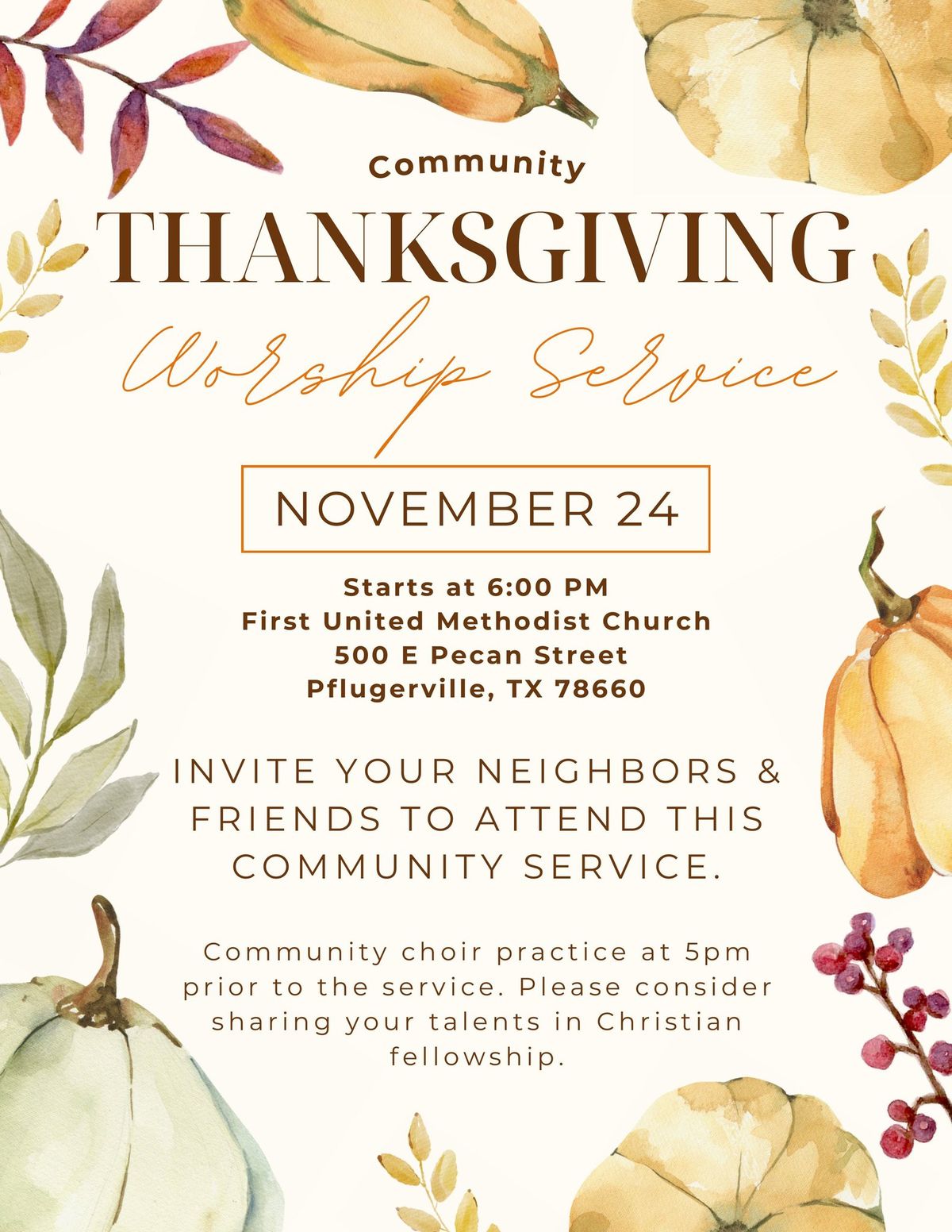 Community Thanksgiving Worship Service at PfUMC