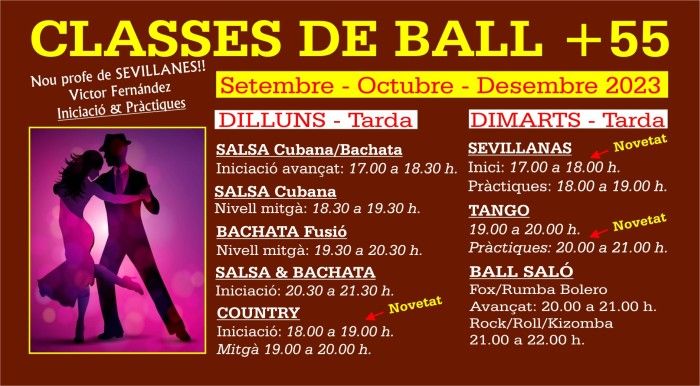 CLASSES DE BALL+55. - Dilluns 16\/ Dimarts 17 Octubre 2023 - Club Friendsteam.com.