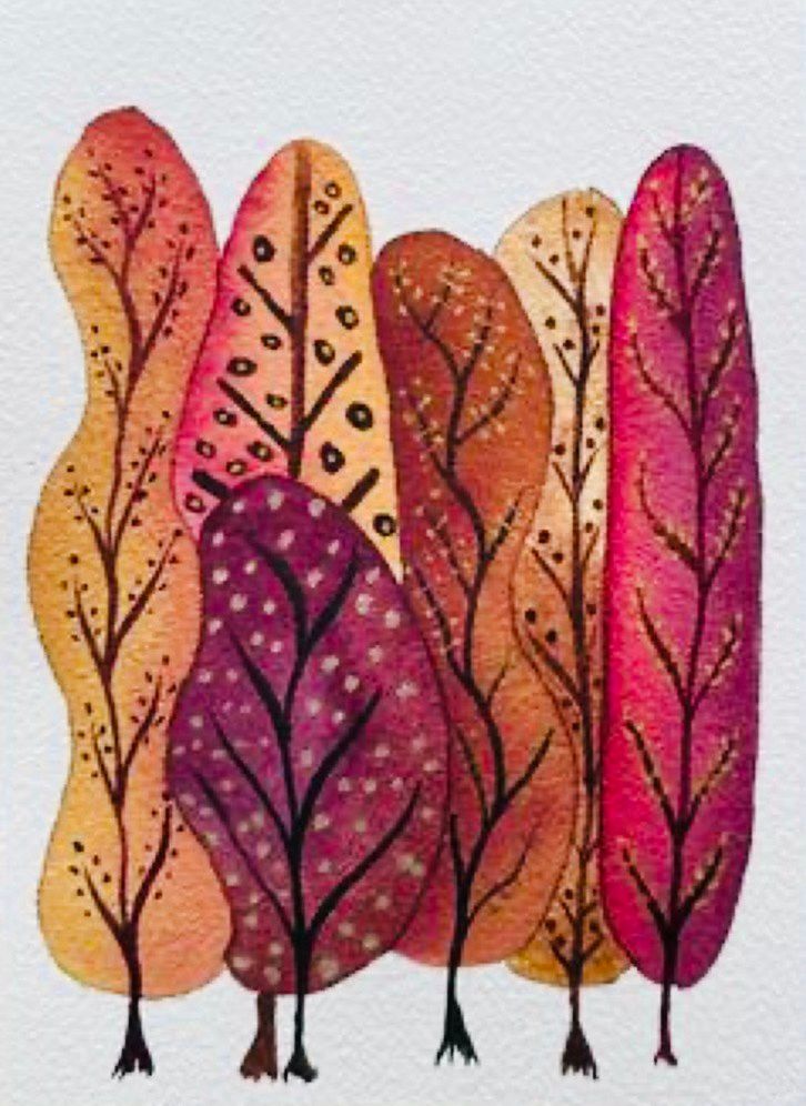 DAY CLASS Fall Trees Abstract Ink and Watercolor Class with Tia - Thursday Oct. 3, 2024, 1-230pm 