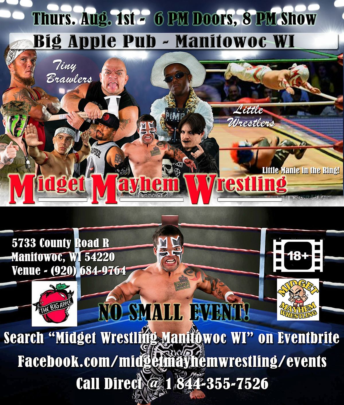 Midget Mayhem Wrestling Rips Through the Ring!  Manitowoc, WI 18+