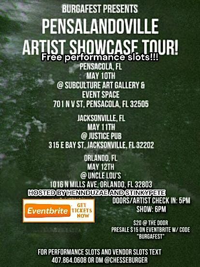 Burgafest pensalandovillie  artist showcase tour may 11th Jacksonville
