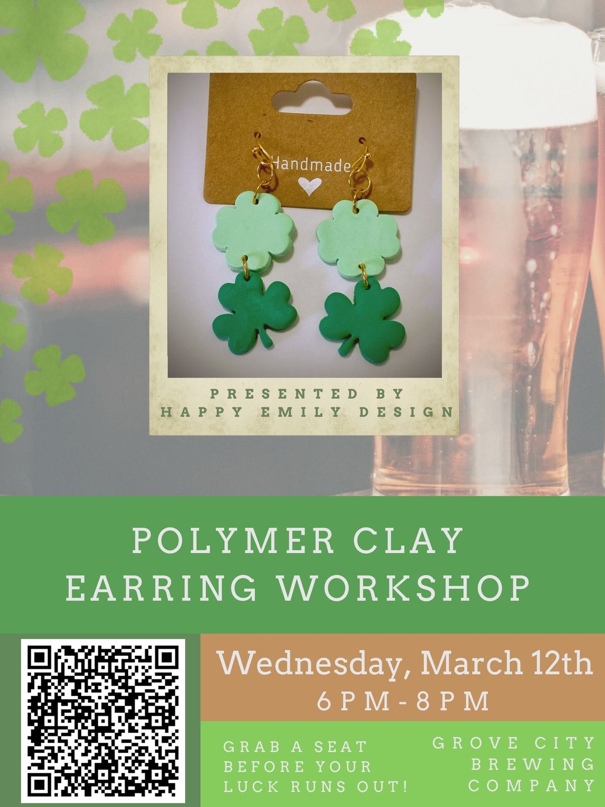 St. Patrick's Day Polymer Earring Class with Happy Emily Design