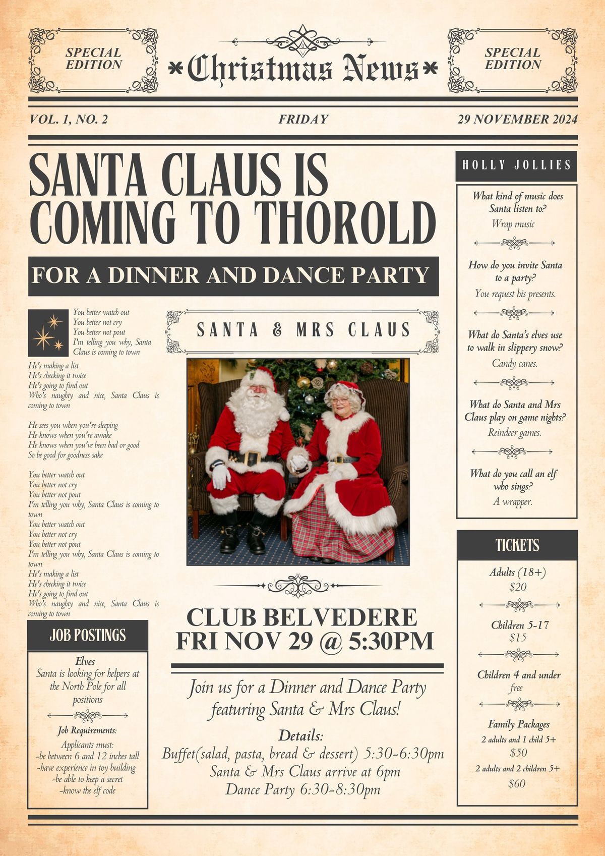 Dinner & Dance with Santa & Mrs Claus