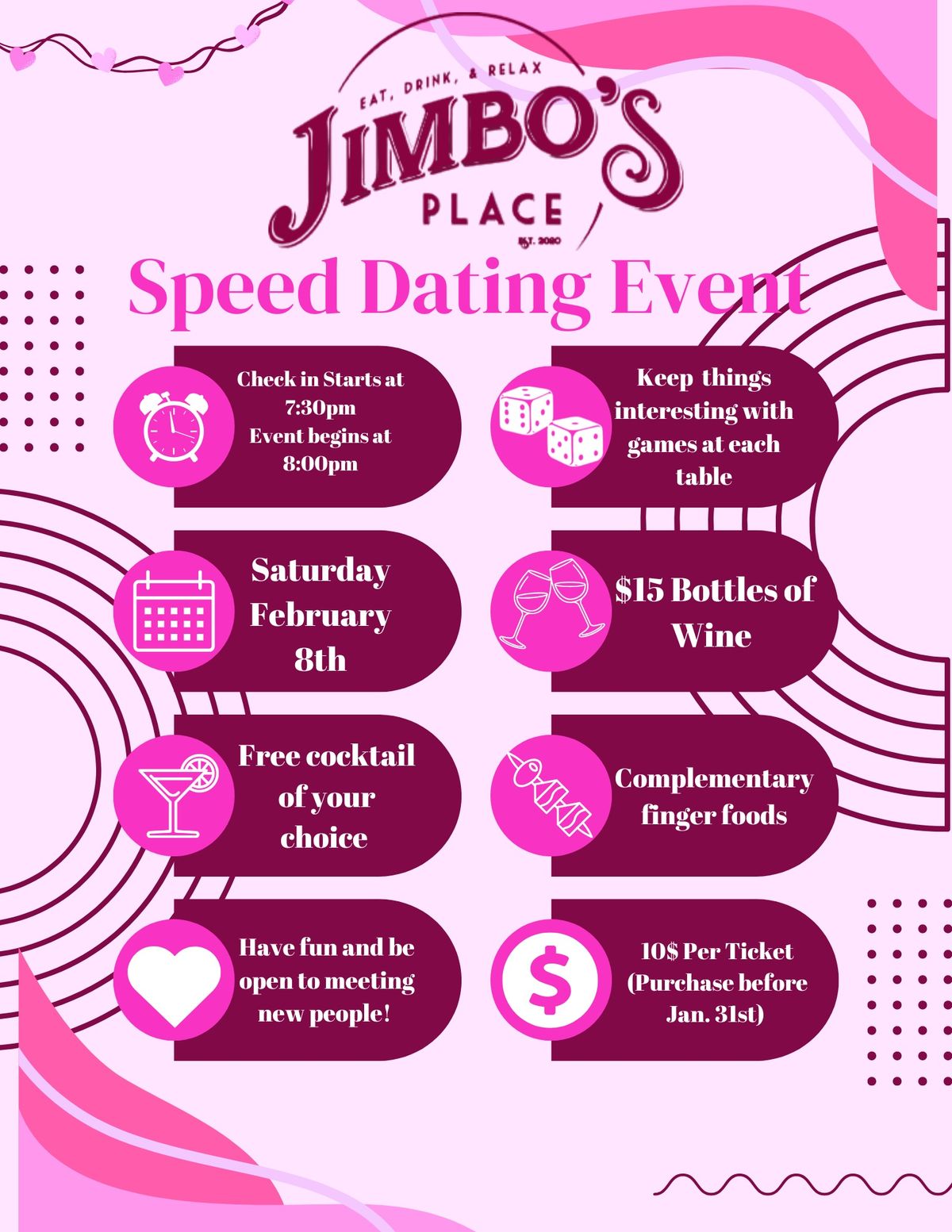 Jimbo\u2019s Speed Dating and Singles Mixer Event