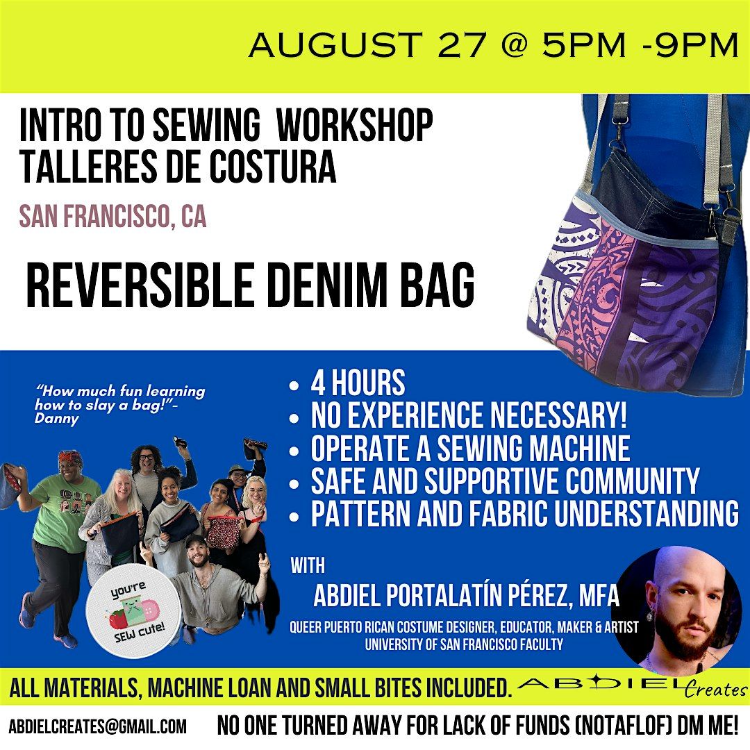 Intro to Sewing Workshop: Reversible Denim Bag Making