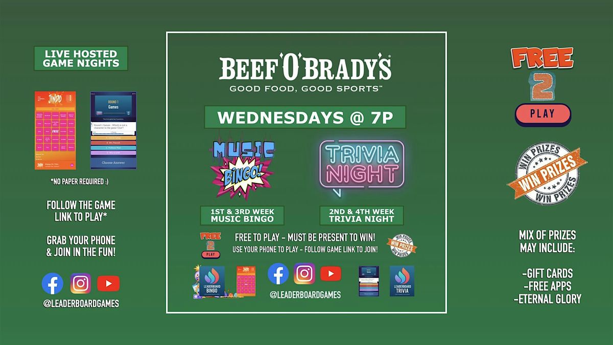 GAME NIGHT  | Beef 'O' Brady's - Columbia SC - WED 7p @LeaderboardGames