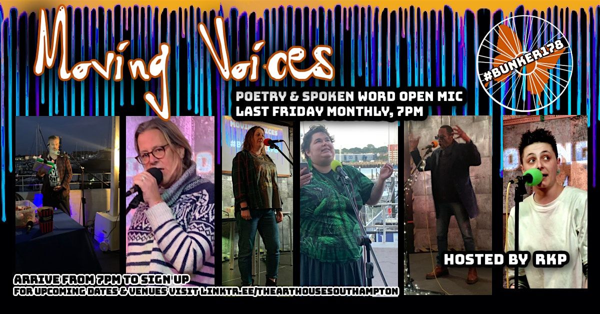 Moving Voices spoken word open mic \/ Harbour Lights \/ Fri  29.11.24 7pm