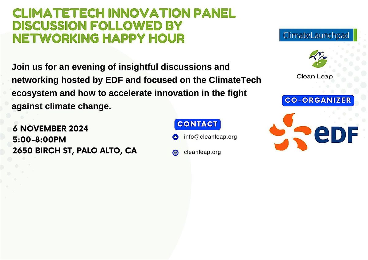 ClimateTech Innovation Panel Discussion Followed by Networking Happy Hour