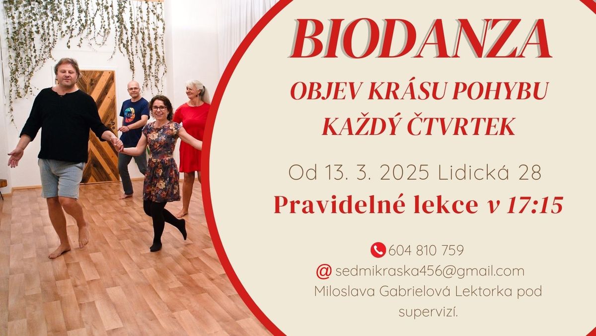 Pravideln\u00e9 lekce Biodanzy otev\u0159en\u00e1 skupina