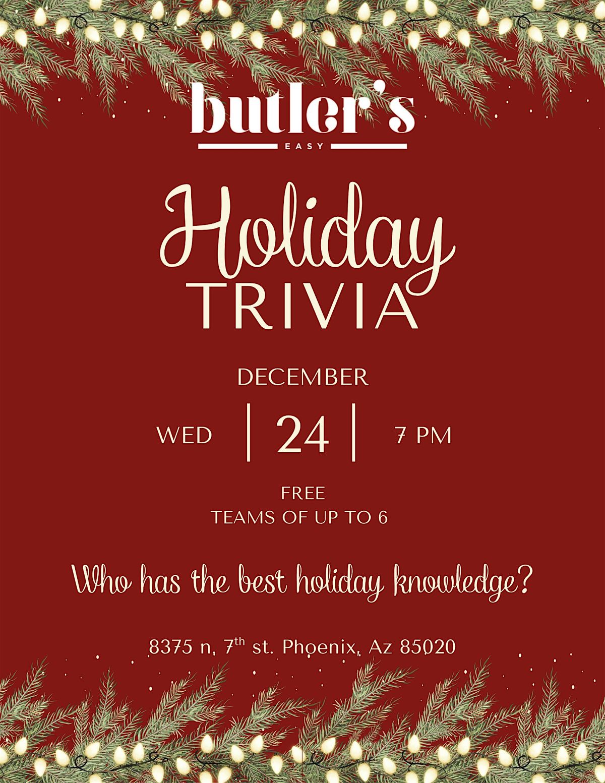 Holiday Trivia at Butler's Easy