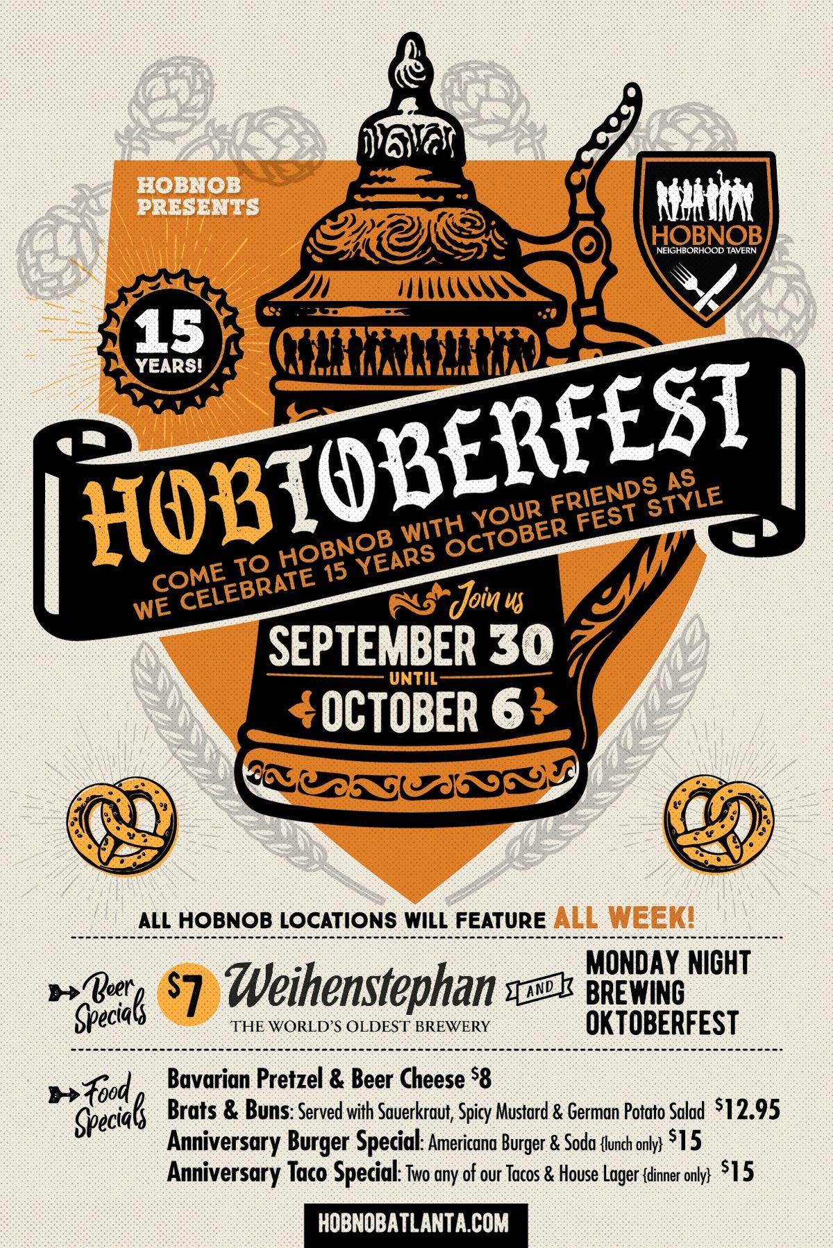 HOBTOBERFEST- HOBNOB's 15 year anniversary Octoberfest style