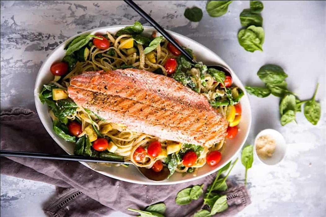 UBS IN PERSON Cooking Class: Herby Grilled Salmon & Caprese Pasta Salad