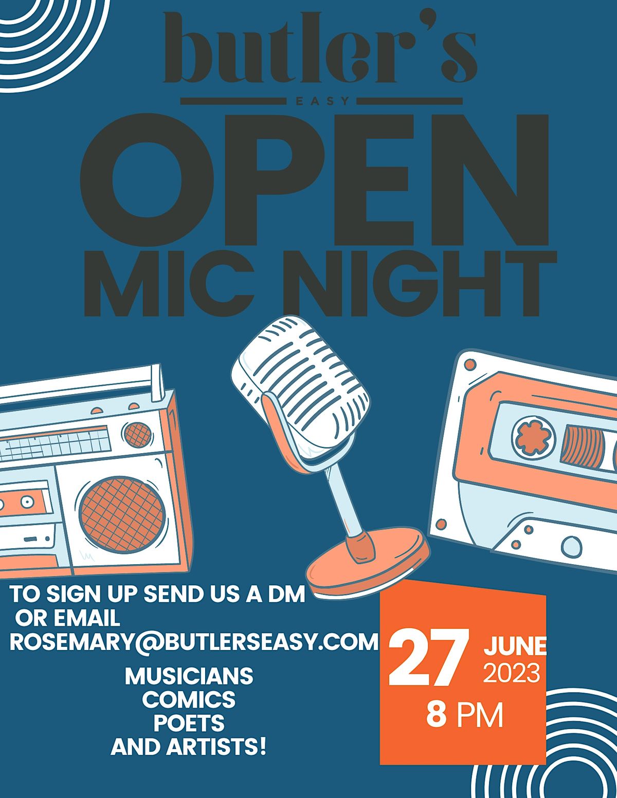 Open Mic Night at Butler's Easy feat. Comedy, Music and MORE