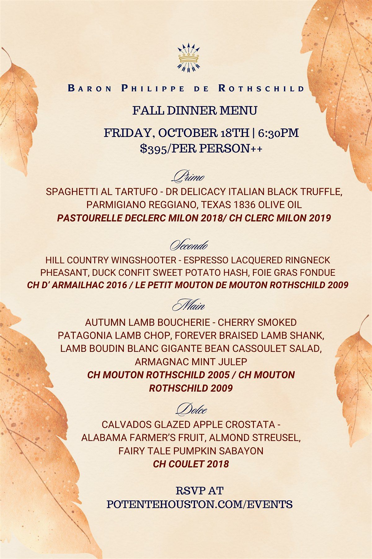 Baron Philippe De Rothschild Wine Dinner