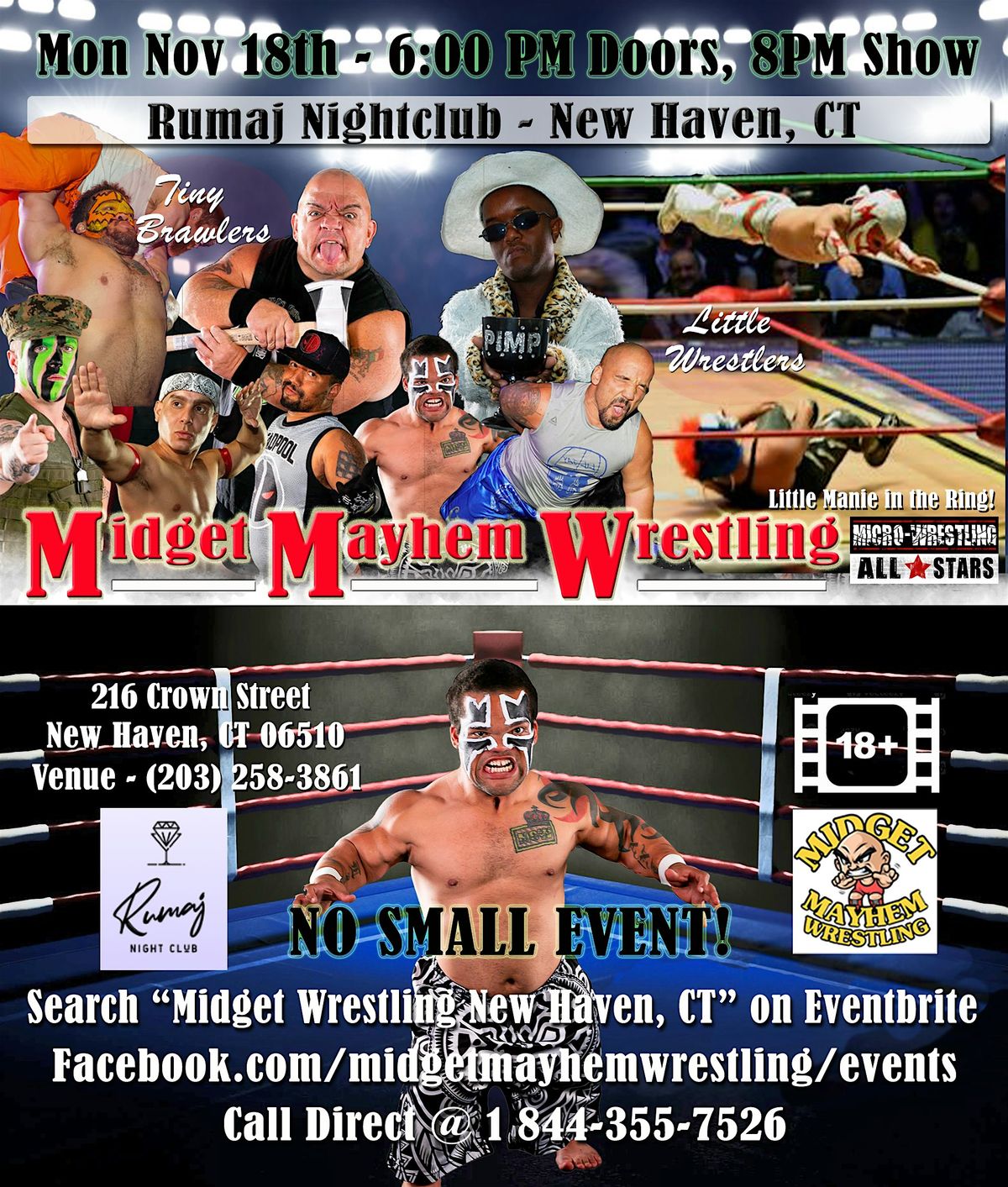 Midget Mayhem Wrestling Rips Through the Ring!  New Haven CT 18+