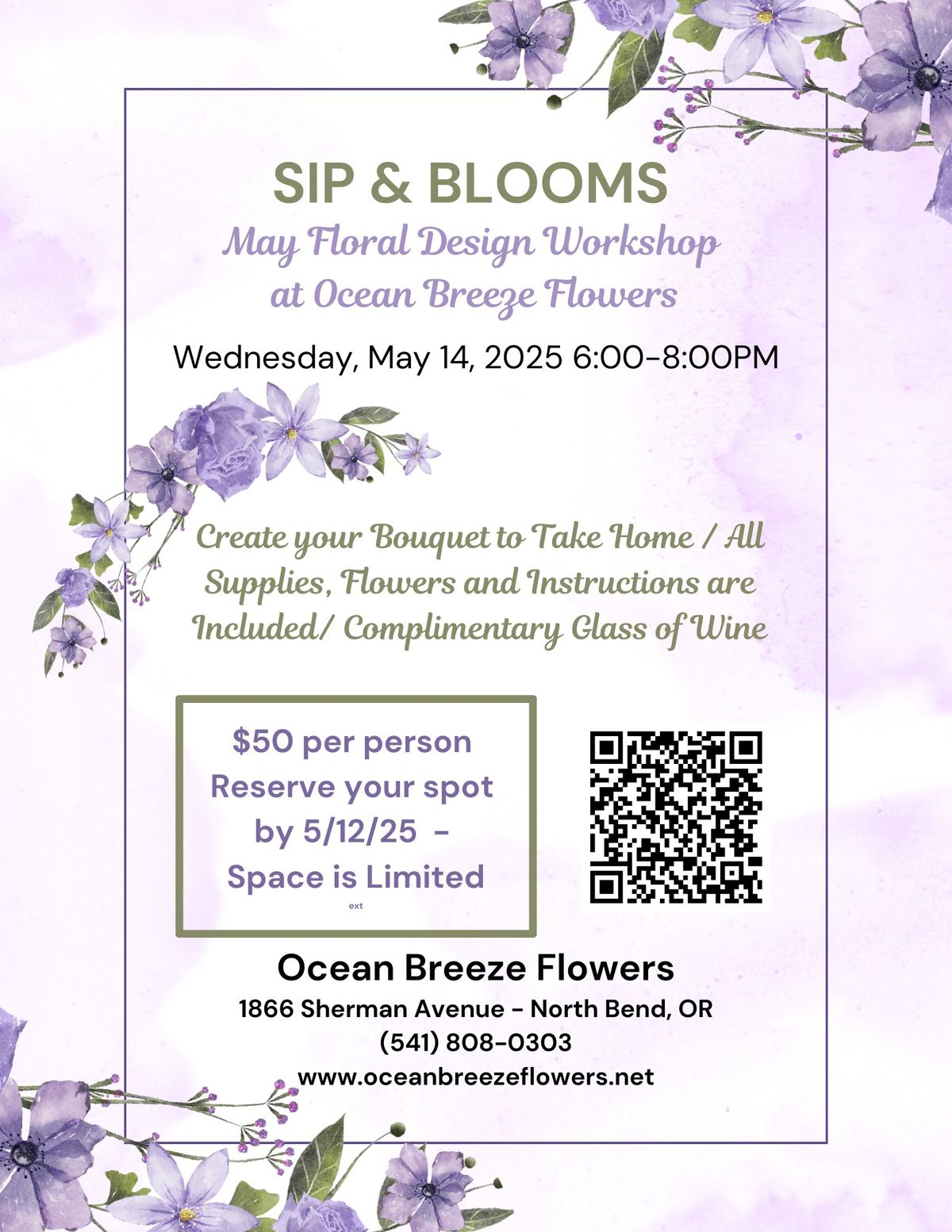 Sip & Blooms May Floral Design Workshop