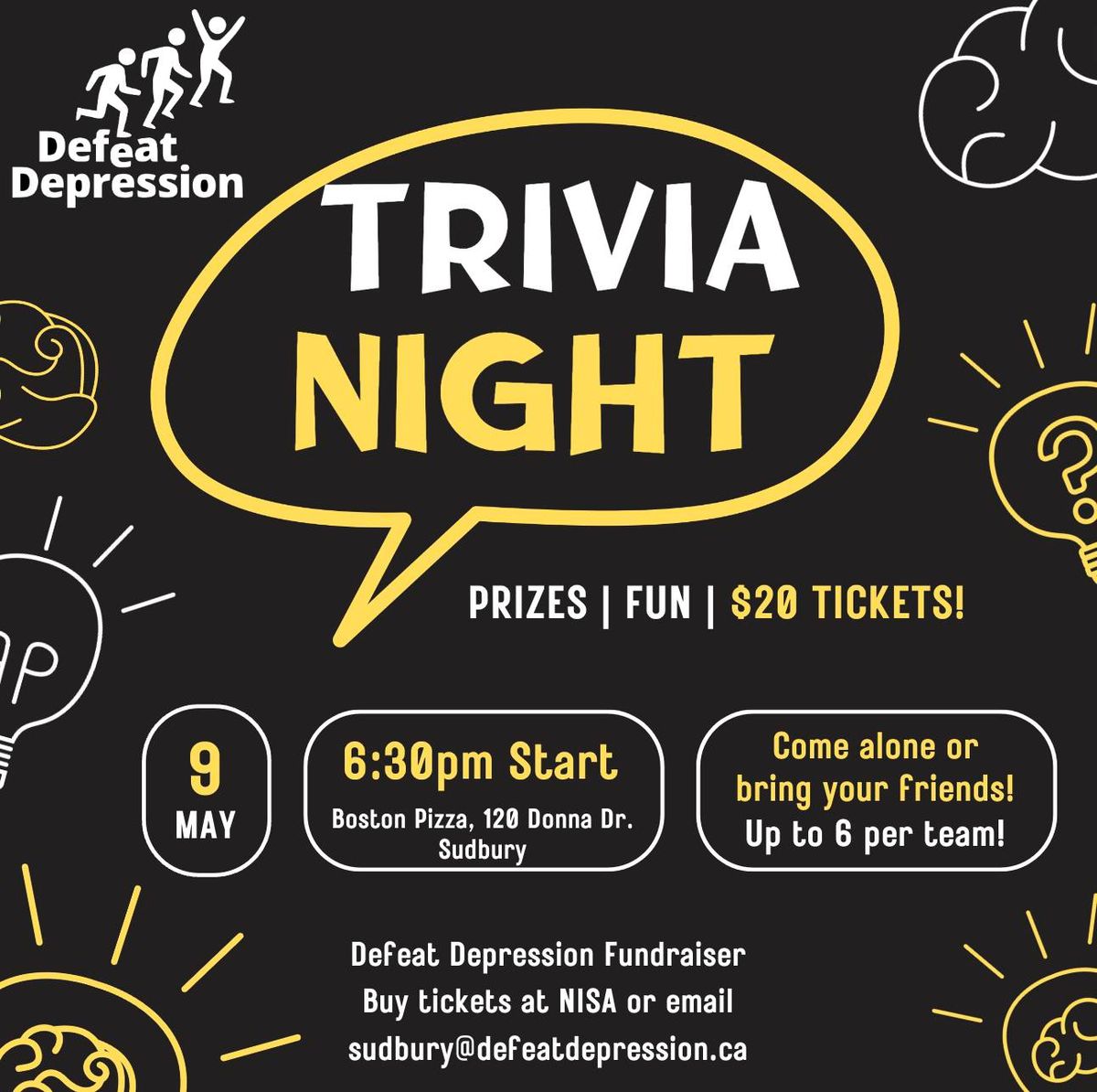 Trivia Night-Sudbury Defeat Depression Fundraiser!