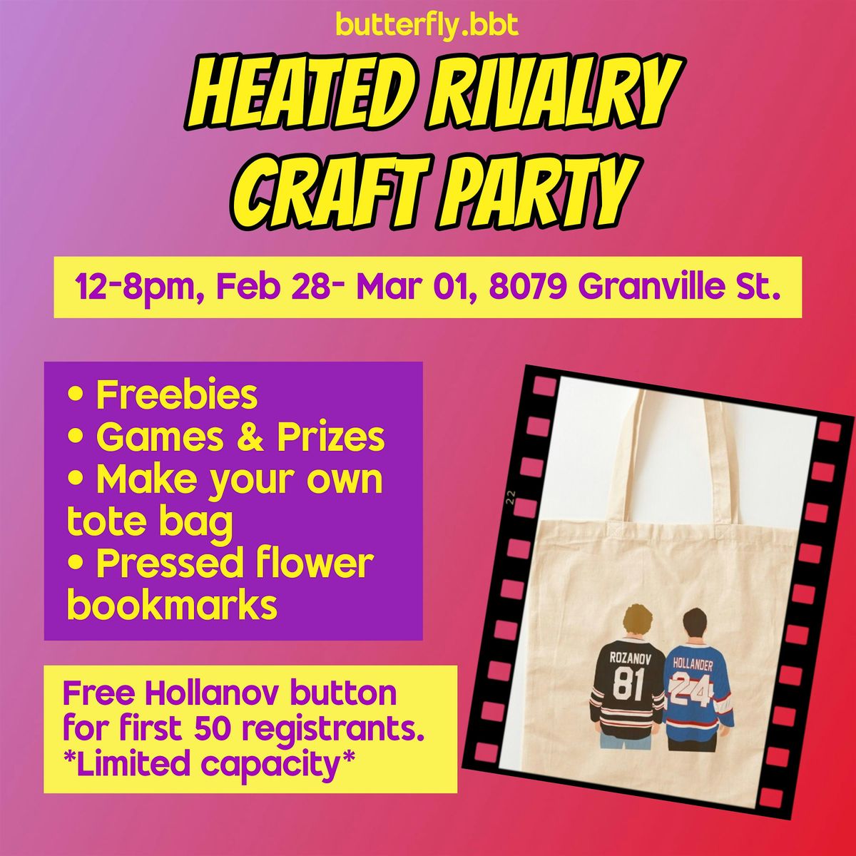 Heated Rivalry Craft Party, Butterfly Tea And Dessert, Vancouver, 28 ...