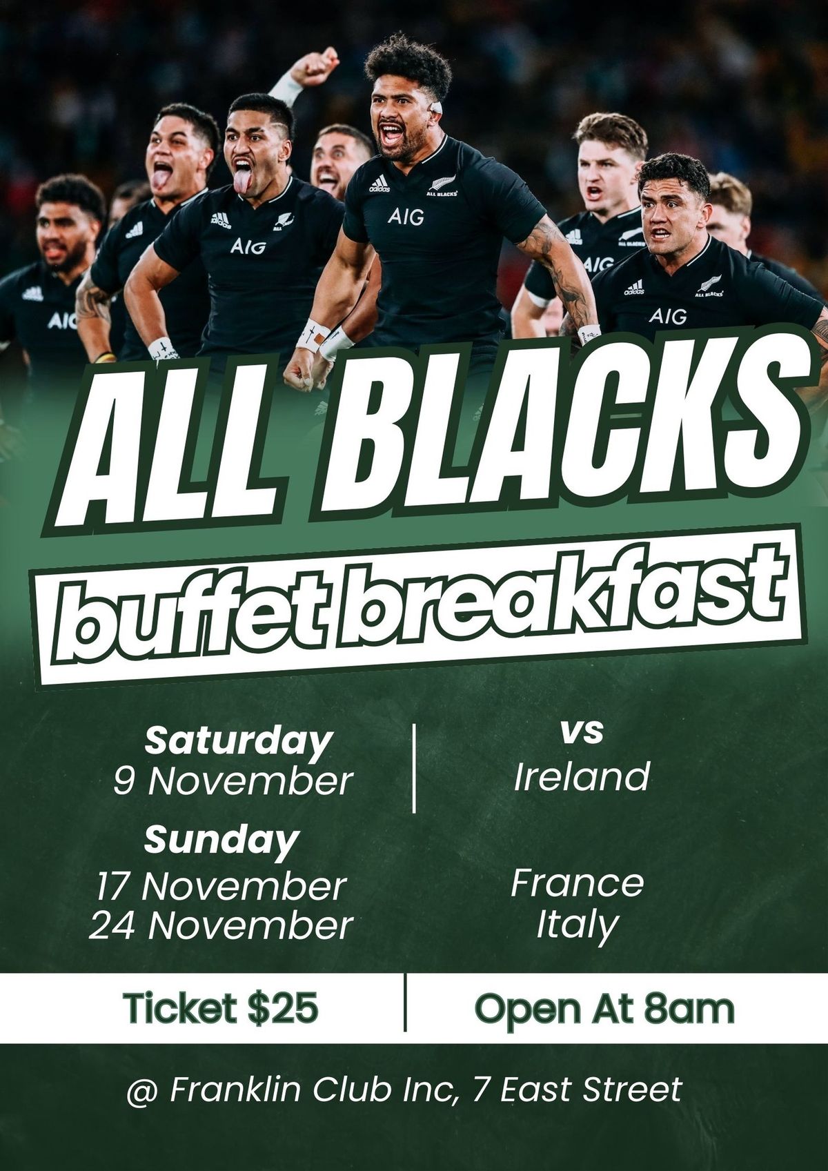 All Blacks Buffet Breakfast